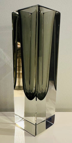 1960s Italian Murano Sommerso Grey Rectangular Glass Vase