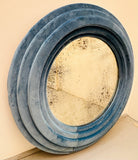 Antiqued Glass Round Pale Blue Velvet Wall Mirror