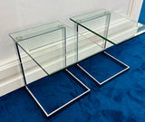 Pair of Postmodern GEBRA Glass and Chrome Side Tables