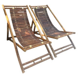Pair of 1980s Italian Bamboo Deck Chairs or Sun Loungers