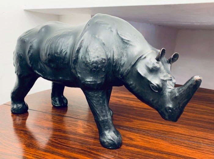 Leather top rhinoceros footstool