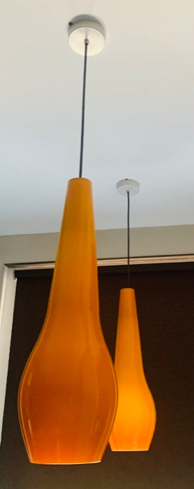 Pair of 1970s Orange Peill Putzler Pendant Lights – retro living uk - Main Image