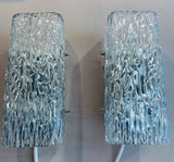 Pair of Small 1960s Kalmar Waved Glass Wall Lights