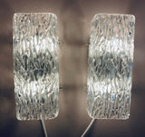Pair of Small 1960s Kalmar Waved Glass Wall Lights