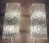 Pair of Small 1960s Kalmar Waved Glass Wall Lights