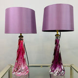 1950s Val St Lambert Purple Twisted Glass Lamp Base