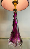 1950s Val St Lambert Purple Twisted Glass Lamp Base