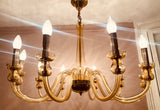 1950s Czech Crystal Glass 10 Arm Chandelier