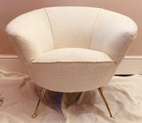 1950s Italian Curved Armchair with Brass Conical Legs