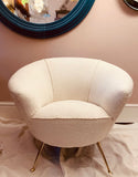1950s Italian Curved Armchair with Brass Conical Legs