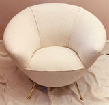 1950s Italian Curved Armchair with Brass Conical Legs