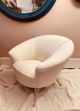 1950s Italian Curved Armchair with Brass Conical Legs