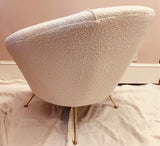 1950s Italian Curved Armchair with Brass Conical Legs