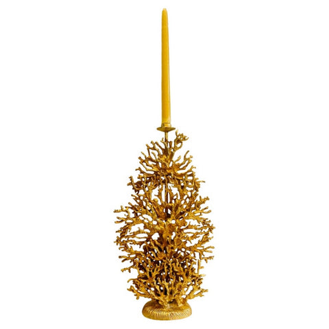 1990s French Galerneau for Galant Coral Gilded Candleholder