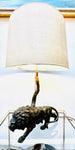 1910 Antique Spelter Prowling Lion Table Lamp inc Shade