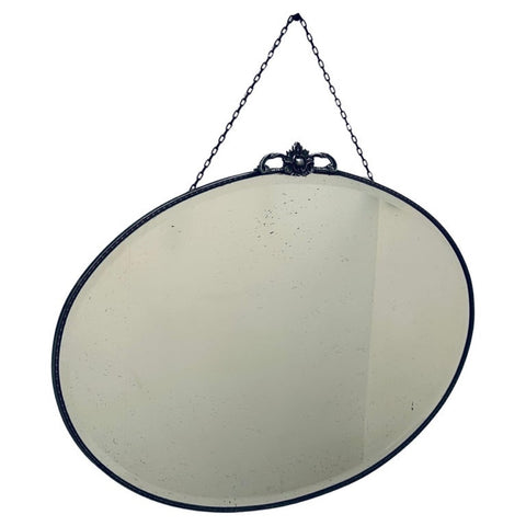 1940s Oval Bevelled Edged Chrome Wall Mirror