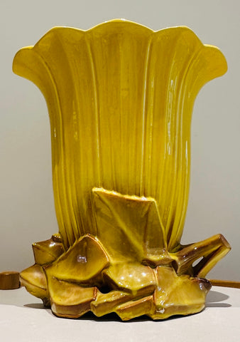 1950s McCoy USA Pottery Yellow Tulip Fan Vase