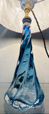 1950s Belgium Val St Lambert Blue Twisted Glass Lamp Base