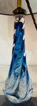 1950s Belgium Val St Lambert Blue Twisted Glass Lamp Base