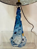 1950s Belgium Val St Lambert Blue Twisted Glass Lamp Base