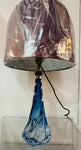 1950s Belgium Val St Lambert Blue Twisted Glass Lamp Base