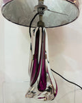 1950s Val St Lambert Purple & Clear Crystal Glass Table Lamp