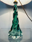 1950s Belgium Val St Lambert Dark Green Twisted Glass Lamp Base