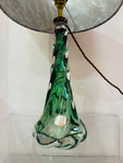 1950s Belgium Val St Lambert Dark Green Twisted Glass Lamp Base