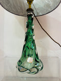 1950s Belgium Val St Lambert Dark Green Twisted Glass Lamp Base