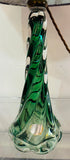 1950s Belgium Val St Lambert Dark Green Twisted Glass Lamp Base