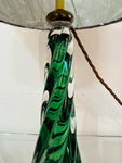 1950s Belgium Val St Lambert Dark Green Twisted Glass Lamp Base