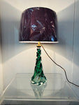 1950s Belgium Val St Lambert Dark Green Twisted Glass Lamp Base