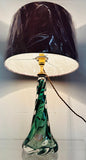 1950s Belgium Val St Lambert Dark Green Twisted Glass Lamp Base