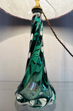 1950s Belgium Val St Lambert Dark Green Twisted Glass Lamp Base