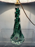 1950s Belgium Val St Lambert Dark Green Twisted Glass Lamp Base