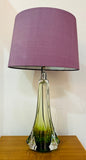 1950s Belgium Val St Lambert Green & Clear Glass Table Lamp