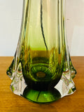 1950s Belgium Val St Lambert Green & Clear Glass Table Lamp