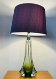 1950s Belgium Val St Lambert Green & Clear Glass Table Lamp