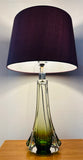 1950s Belgium Val St Lambert Green & Clear Glass Table Lamp