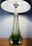 1950s Belgium Val St Lambert Green & Clear Glass Table Lamp