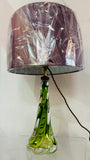 1950s Belgium Val St Lambert Light Green Twisted Glass Lamp Base