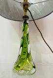 1950s Belgium Val St Lambert Light Green Twisted Glass Lamp Base