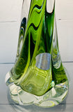 1950s Belgium Val St Lambert Light Green Twisted Glass Lamp Base