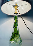 1950s Belgium Val St Lambert Light Green Twisted Glass Lamp Base