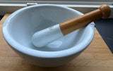 Large 1950s White Apothecary Porcelain Mortar & Pestle G.D.V. Bruère