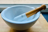 Large 1950s White Apothecary Porcelain Mortar & Pestle G.D.V. Bruère