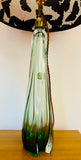 1950s Belgium Val St Lambert Green Crystal Glass Table Lamp