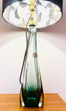 1950s Belgium Val St Lambert Green Crystal Glass Table Lamp