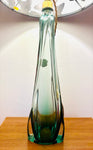 1950s Belgium Val St Lambert Green Crystal Glass Table Lamp