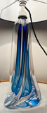 1950s Belgium Val St Lambert Blue Crystal Glass Table Lamp